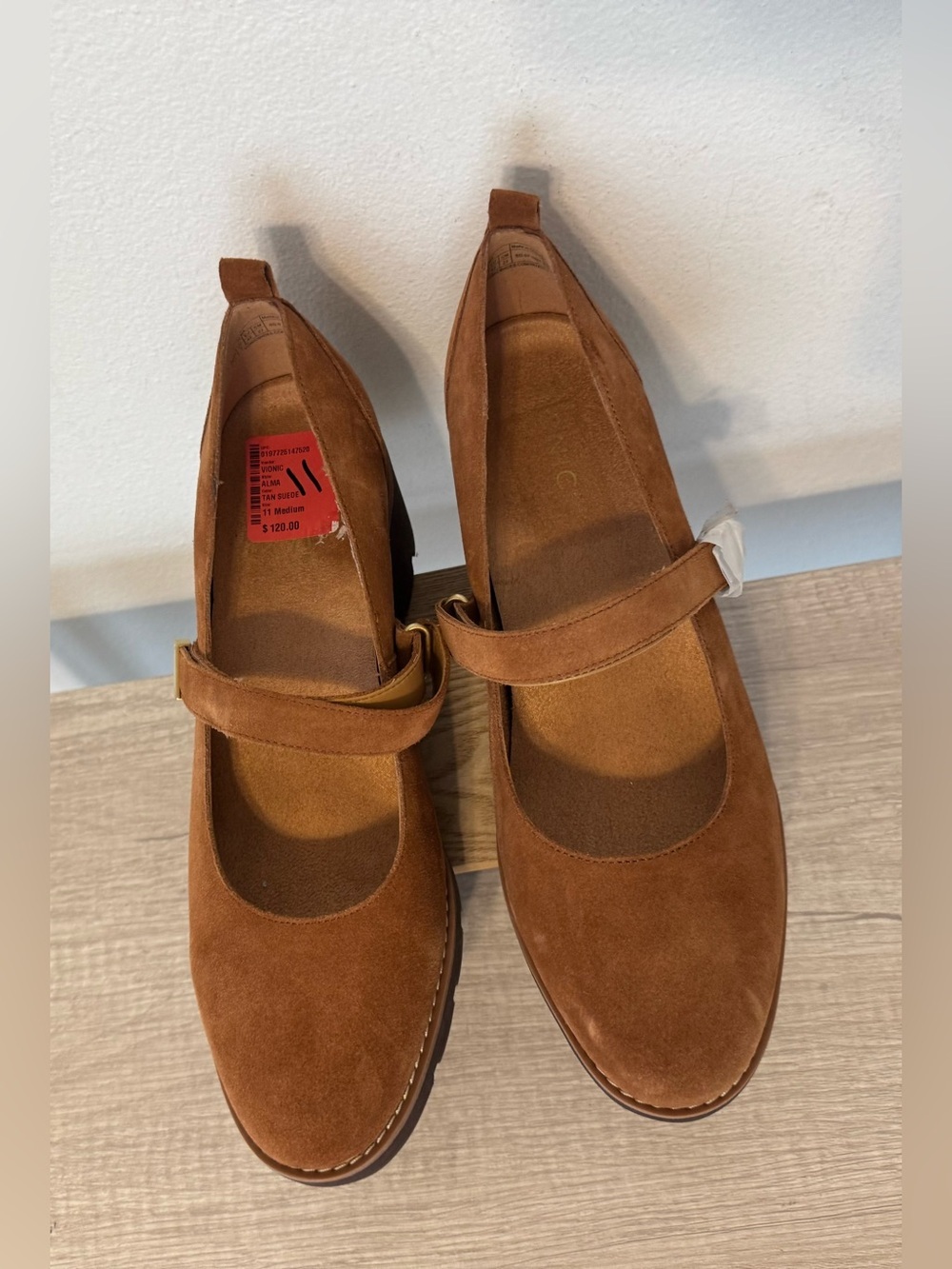 Vionic Alma Suede Wedge Heel Mary Jane Shoes Tan Comfort Size 11 *Flaw* - Picture 5 of 10